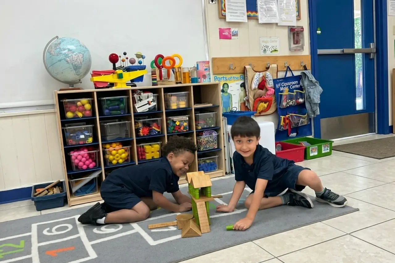 Children building with blocks during classroom play at Horizons Learning Centers in Orlando.