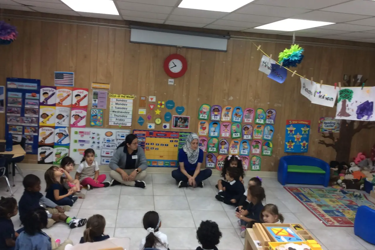 Teachers leading a circle time classroom activity at Horizons Learning Centers in Orlando.